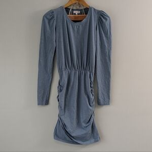 Anthropologie Sundry Dress Women's 1 Small Blue Fern Puff Sleeve Mini Shirred